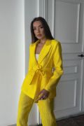 Neon Beli Kuşaklı Ceket Ve Pantolon Parlak Takım resmi